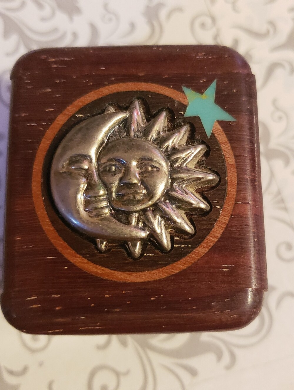 Vintage Heartwood Celestial Puzzle box Metal Celestial Emblem 90's Eclectic